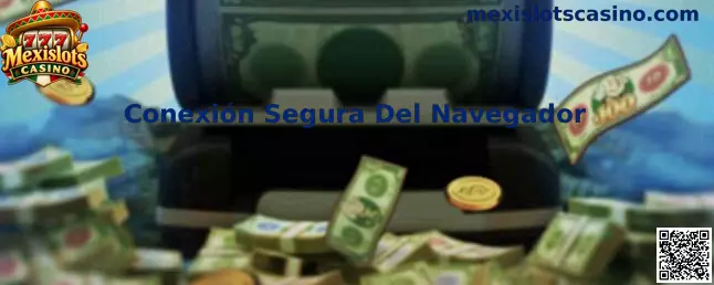 Ilustración de conexión segura del navegador, protección HTTPS y verificación de seguridad digital en Mexislots Casino
